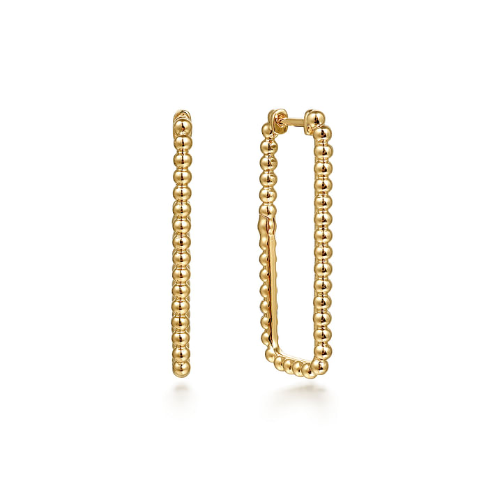 14K Yellow Plain Gold Bujukan Beads 30mm Rectangle Hoop Earrings