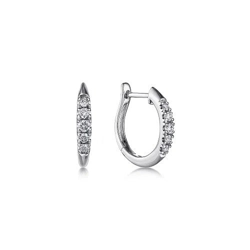 14K White Gold Classic Round 15mm Diamond Huggie Earrings