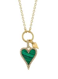 0.12CT DIAMOND & 1.04CT MALACHITE HEART NECKLACE