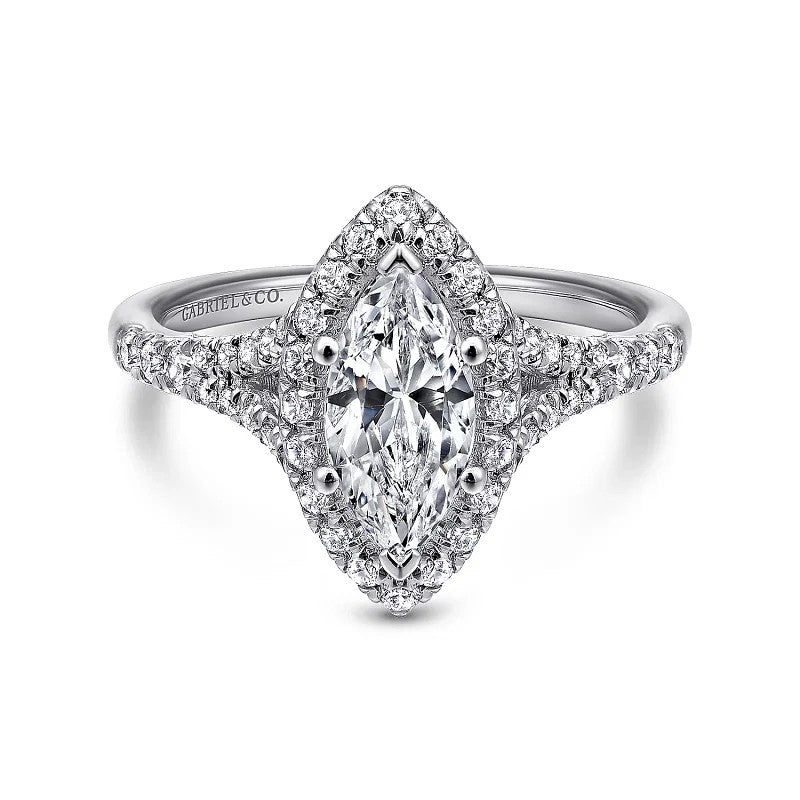 Verbena - 14K White Gold Marquise Halo Diamond Engagement Ring (Setting Only)