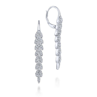 14K White Gold Elongated Vertical Diamond Branch Drop Earrings