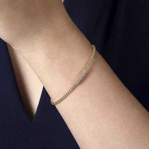 14K Yellow Gold Bujukan Bead Cuff Bracelet with 0.13cttw Diamonds