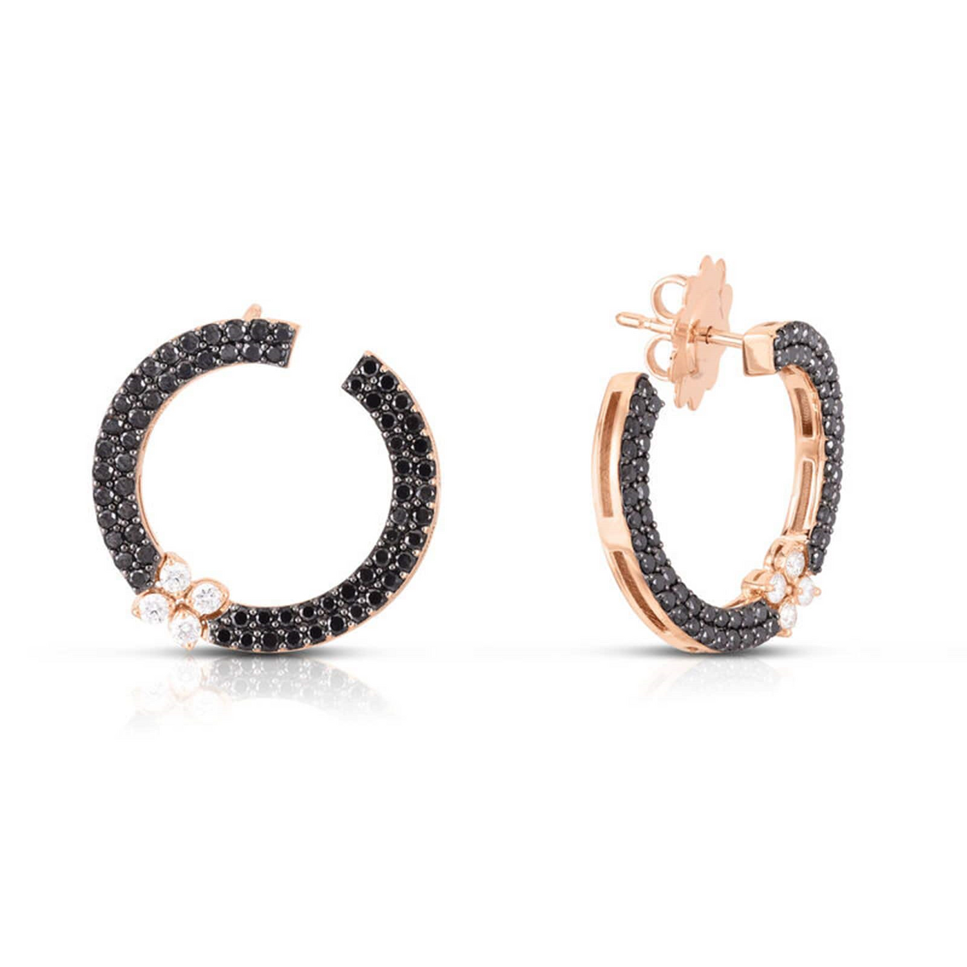 18K Rose Gold Love In Verona Black Diamond Circle Stud Earrings