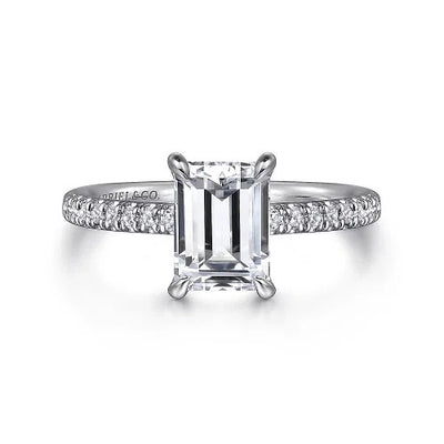 Franka - 14K White Gold Emerald Cut Diamond Engagement Ring (Setting Only)