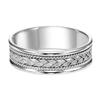 White Gold 7mm Woven Men's Wedding Band