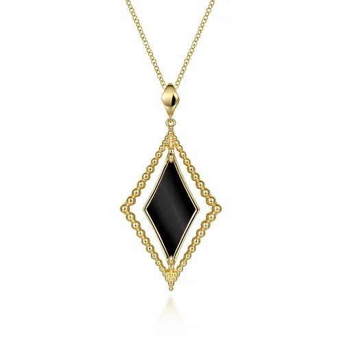 14K Yellow Gold Bujukan Onyx Rhombus Pendant Necklace