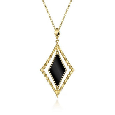 14K Yellow Gold Bujukan Onyx Rhombus Pendant Necklace