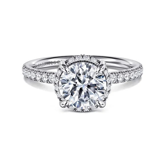 Suede - 14K White Gold Round Hidden Halo Diamond Engagement Ring (Setting Only)