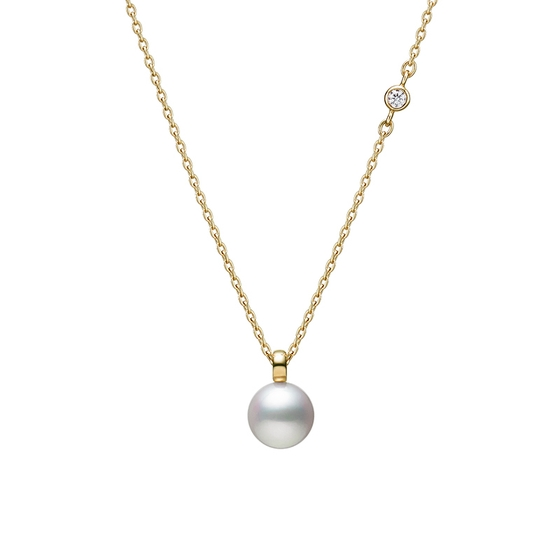 Akoya Cultured Pearl with Diamond Pendant in 18K Yellow Gold