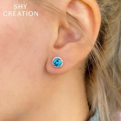 0.14CT DIAMOND & 2.06CT BLUE TOPAZ STUD EARRING