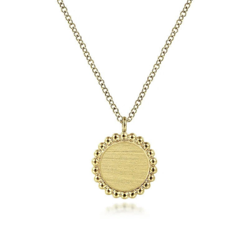 14K Yellow Gold Round Pendant Necklace with Bujukan Bead Frame