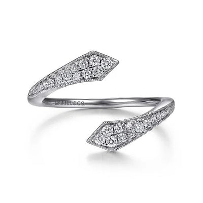 14K White Gold Diamond Pave Bypass Open Ring