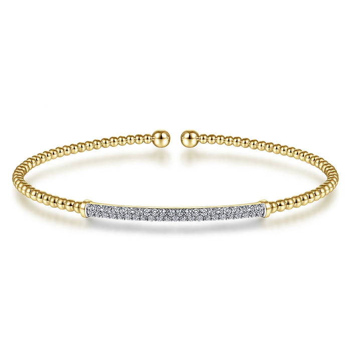 14K Yellow Gold Bujukan Diamond Bar Split Bangle