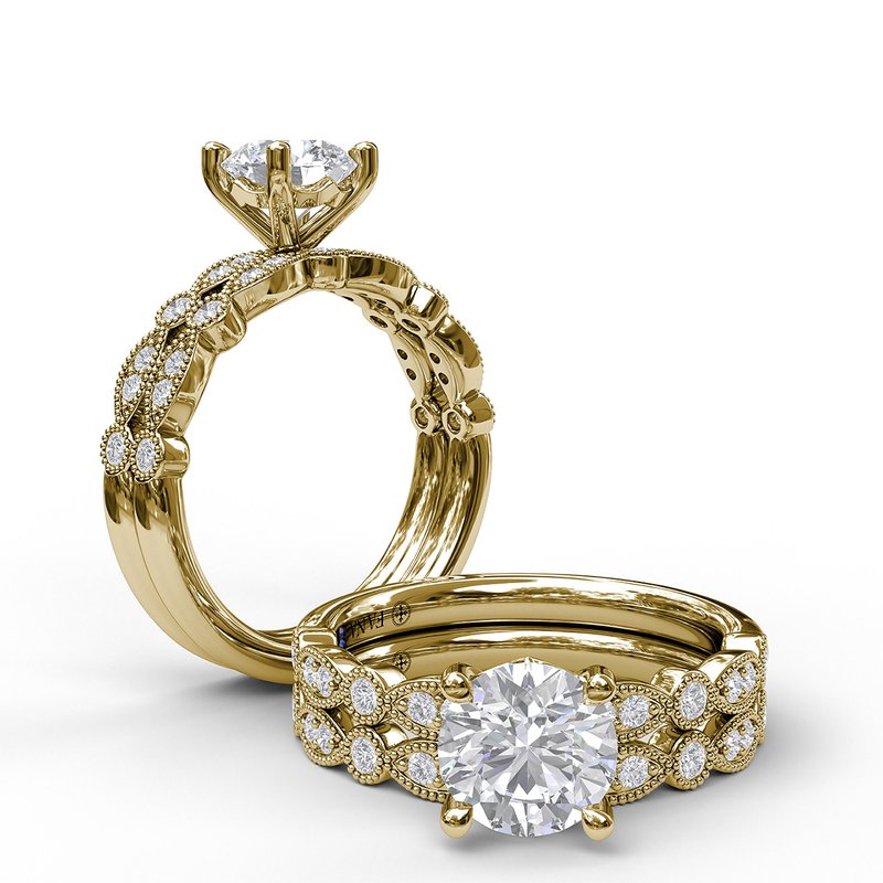 Classic Diamond Engagement Ring with Detailed Milgrain Band