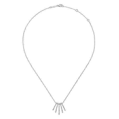 14K White Gold Graduating Diamond Bar Fan Necklace