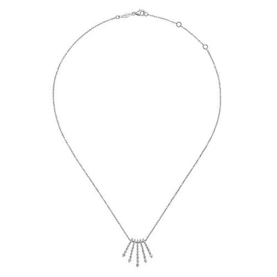 14K White Gold Graduating Diamond Bar Fan Necklace