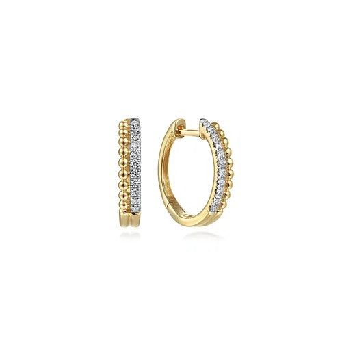 14K Yellow Gold Bujukan Pave 10mm Diamond Huggie Earrings