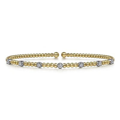 14K White-Yellow Gold Bujukan Diamond Stations Bangle