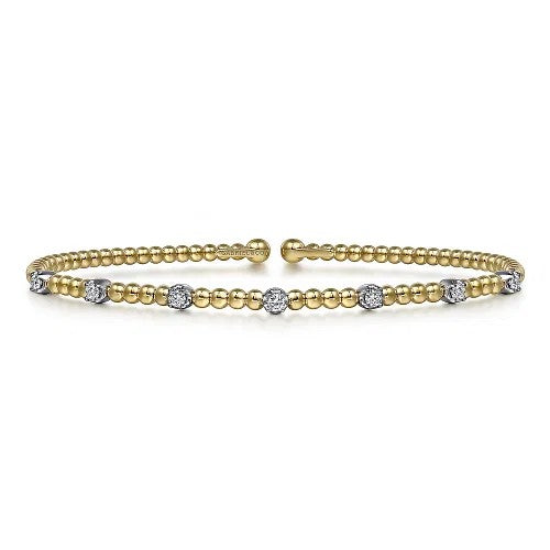 14K White-Yellow Gold Bujukan Diamond Stations Bangle