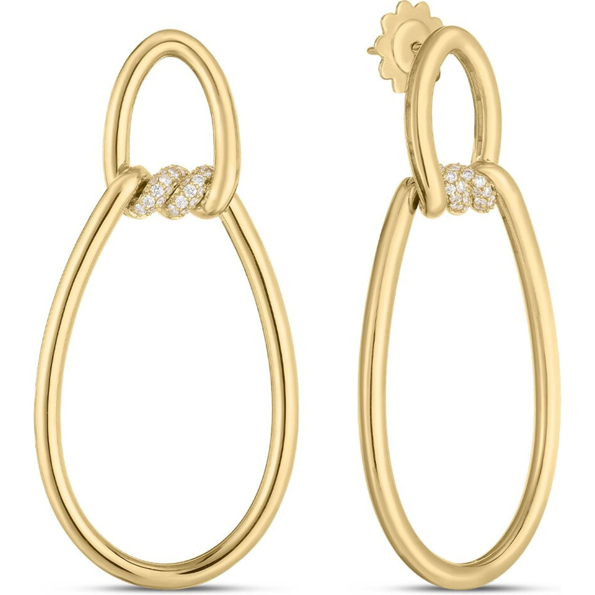 Roberto Coin - Cialoma Diamond Twisted Enlongated Circle Drop Earrings in 18K Yellow Gold