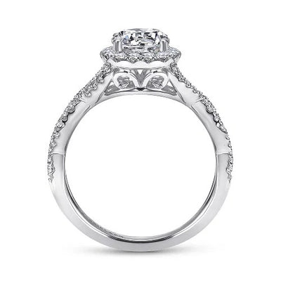 14K White Gold Round Halo Diamond Engagement Ring