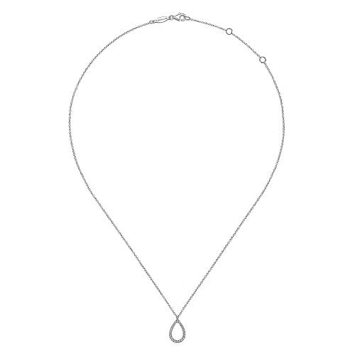 14K White Gold Teardrop Diamond Pendant Necklace