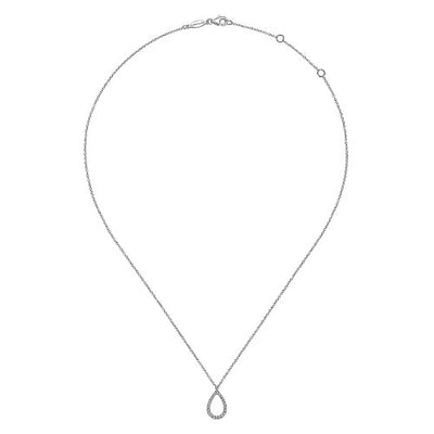 14K White Gold Teardrop Diamond Pendant Necklace