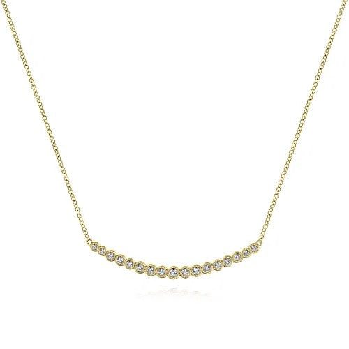 14K Yellow Gold Curved Diamond Bar Necklace