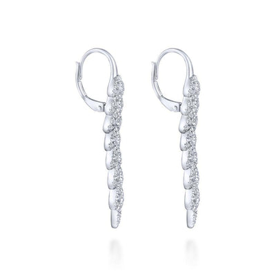 14K White Gold Elongated Vertical Diamond Branch Drop Earrings