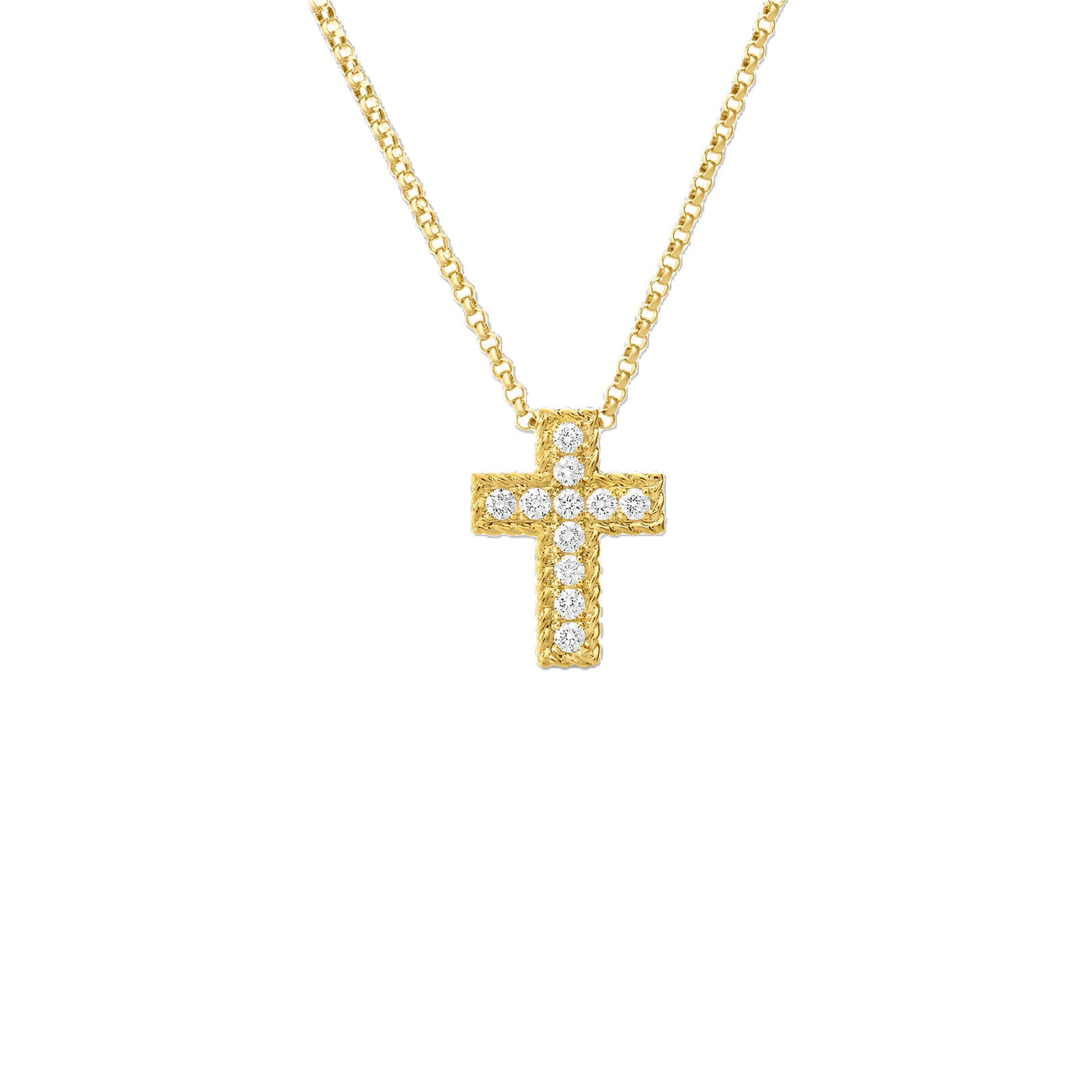 18K YELLOW GOLD PRINCESS DIAMOND CROSS NECKLACE