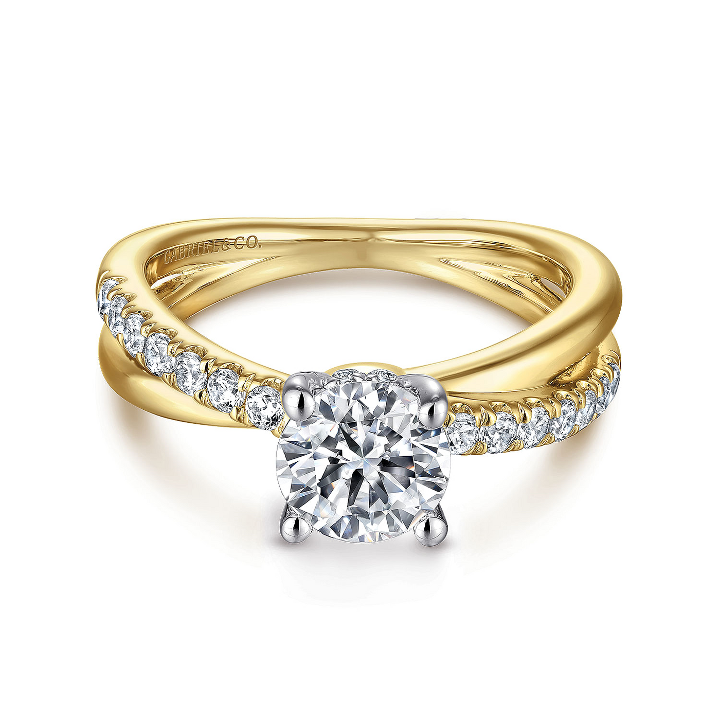 14K White-Yellow Gold Round Diamond Engagement Ring (Setting Only)