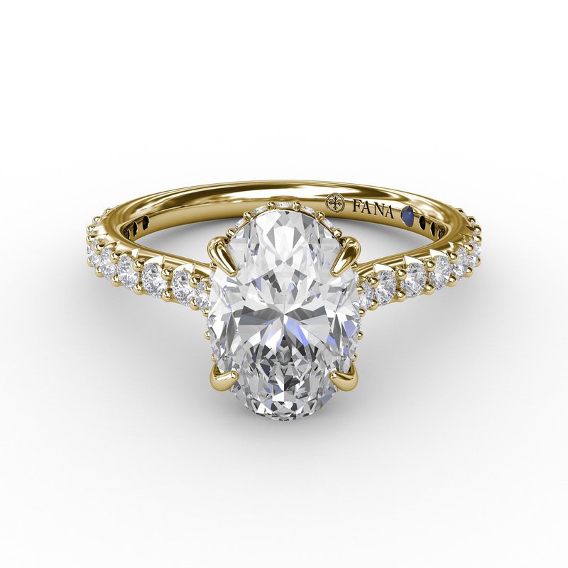 Classic Oval Diamond Solitaire Engagement Ring With Hidden Pavé Halo