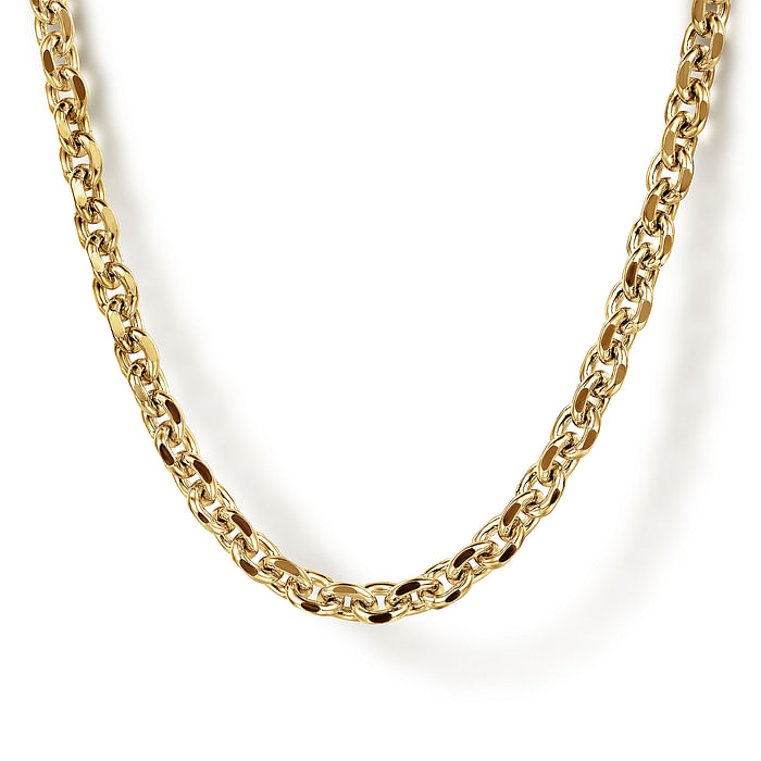 20 Inch 14K Yellow Gold Hollow Mens Link Chain Necklace