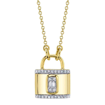 0.12CT DIAMOND LOCK BAGUETTE NECKLACE