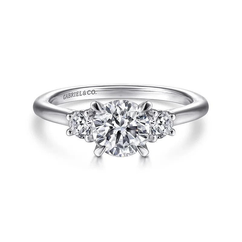 Sanaa - 14K White Gold Round 3 Stone Diamond Engagement Ring (Setting Only)