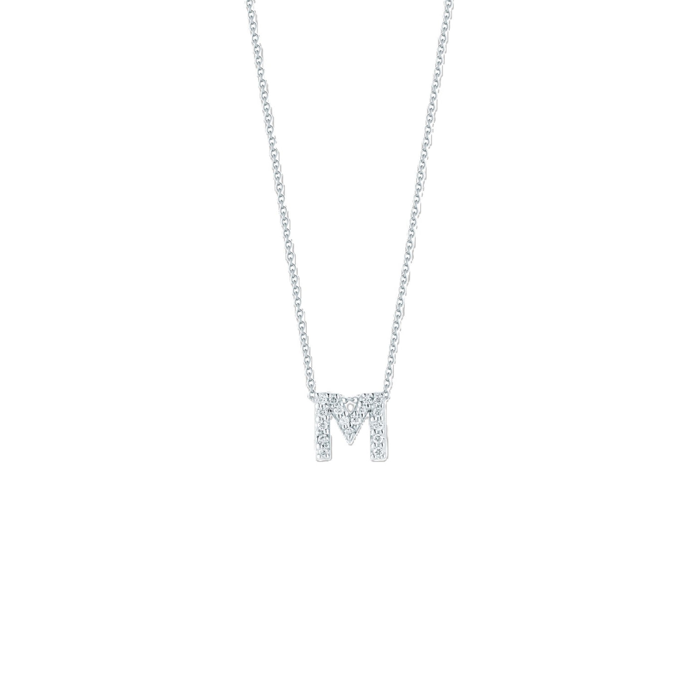 18K WHITE GOLD TINY TREASURES DIAMOND LOVE LETTER “M” NECKLACE