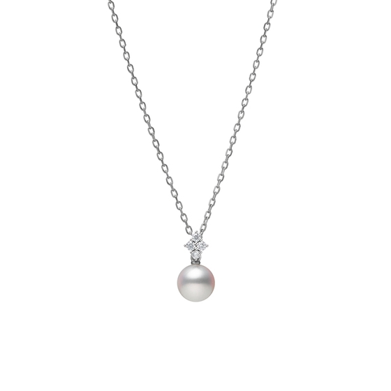 Classic Akoya Cultured Pearl and Diamond Pendant in 18K White Gold