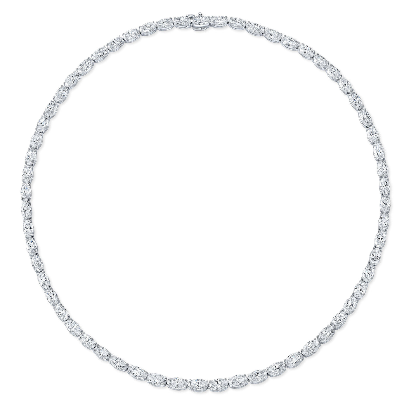 East-West Oval Diamond Tennis Necklace in 18kt White Gold