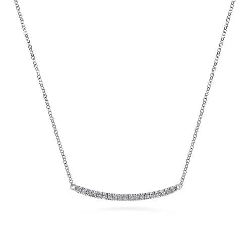 14k White Gold Curving Diamond Bar Necklace