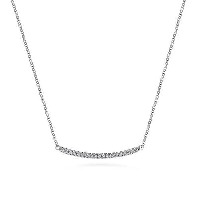 14k White Gold Curving Diamond Bar Necklace