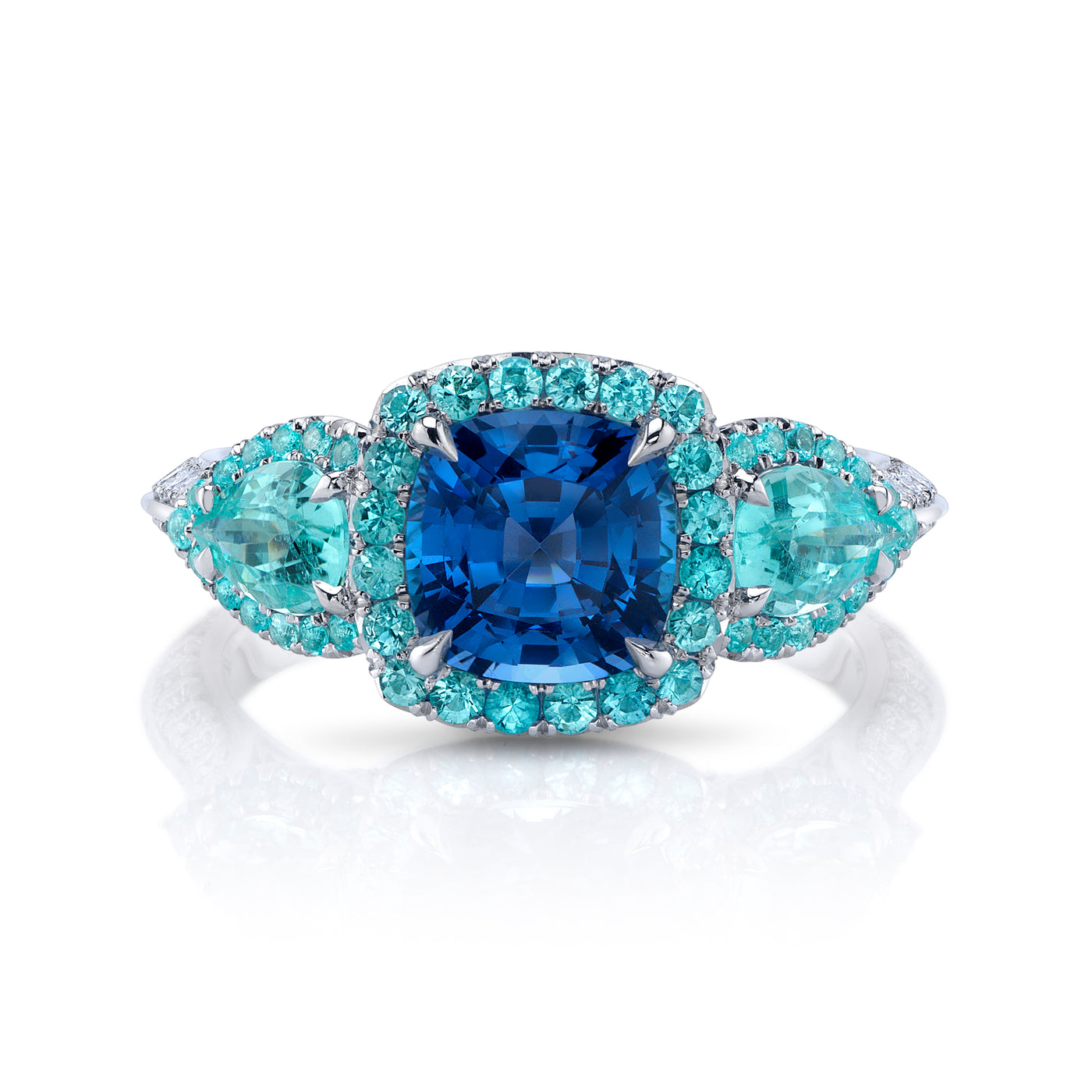 Cushion-Cut Spinel and Paraiba Tourmaline Ring in Platinum