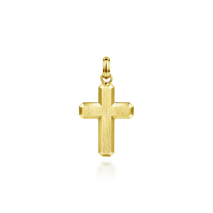 14K Yellow Gold Brushed Finish Cross Pendant