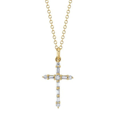 0.15CT DIAMOND BAGUETTE CROSS NECKLACE