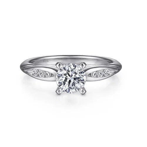 Quinn - 14K White Gold Round Diamond Channel Set Engagement Ring (Setting only, center stone not included)