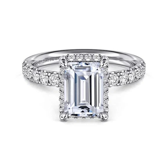 Talisa - 14K White Gold Emerald Cut Hidden Halo Diamond Engagement Ring (Setting Only)