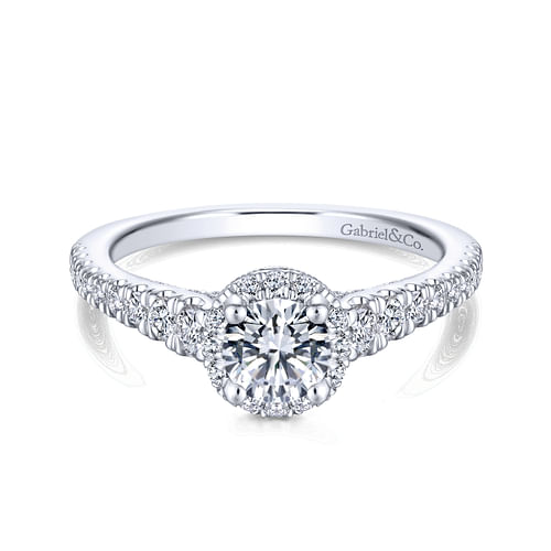 14K White Gold Round Halo Complete Diamond Engagement Ring