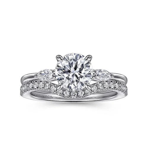 Dela - 14K White Gold Round Three Stone Diamond Engagement Ring (Setting Only)