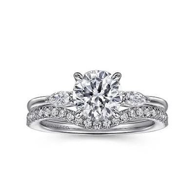 Dela - 14K White Gold Round Three Stone Diamond Engagement Ring (Setting Only)