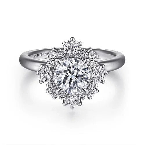 Saralynn - 14K White Gold Bursting Halo Round Diamond Engagement Ring (Setting Only)