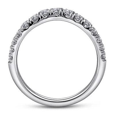 Annecy - Curved 14K White Gold French Pave Set Diamond Wedding Band - 0.5 ct